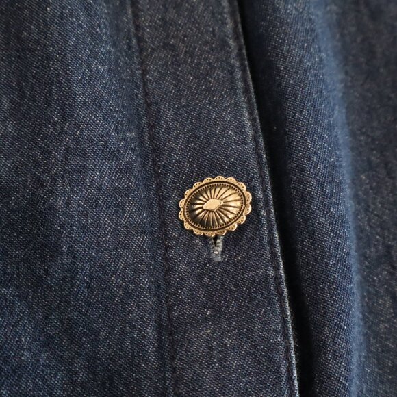 Vintage Crazy Cowgirl Women's Denim Tiered Full Maxi Skirt Concho Buttons Sz Lg - Picture 5 of 7